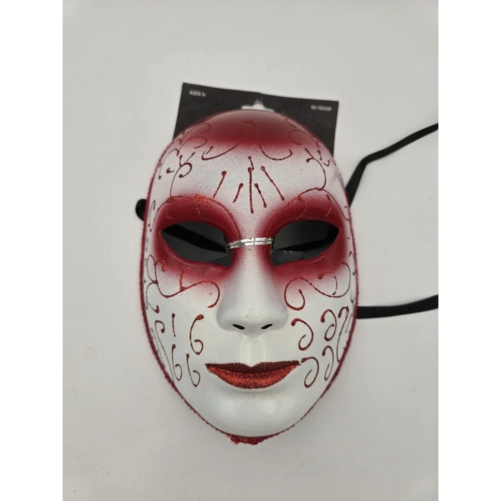 Halloween Mardi Gras Mask White Pink‎ Glitter Creepy